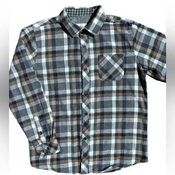 Rue Saint Patrick Boys Grey  Plaid Button Down Shirt Size 14 - Picture 1 of 5